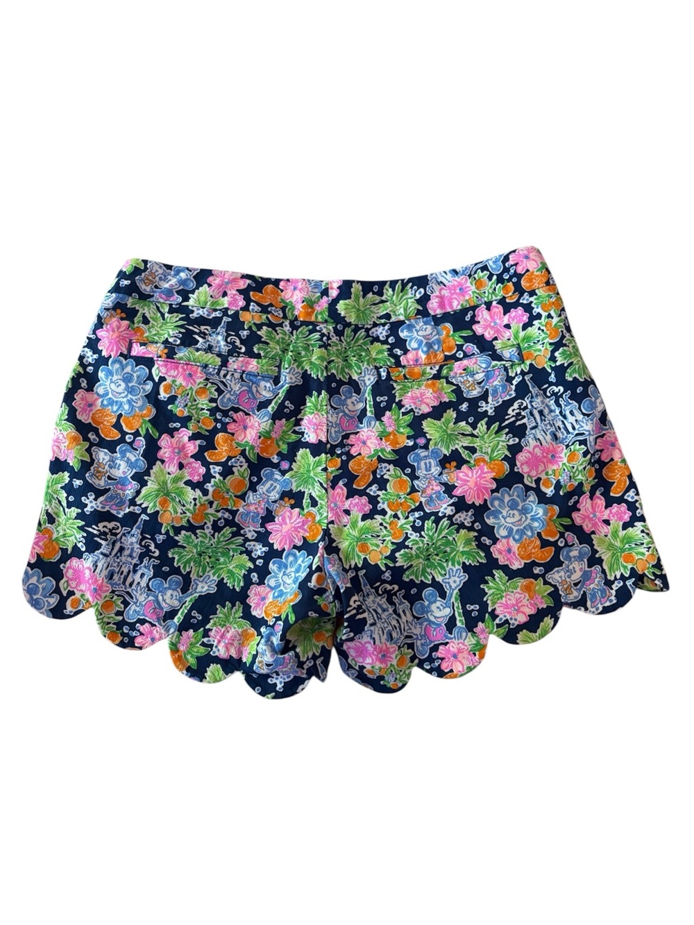 Lilly Pulitzer Disney Navy Multicolor Floral Scallop-Hem Shorts - Picture 2 of 7